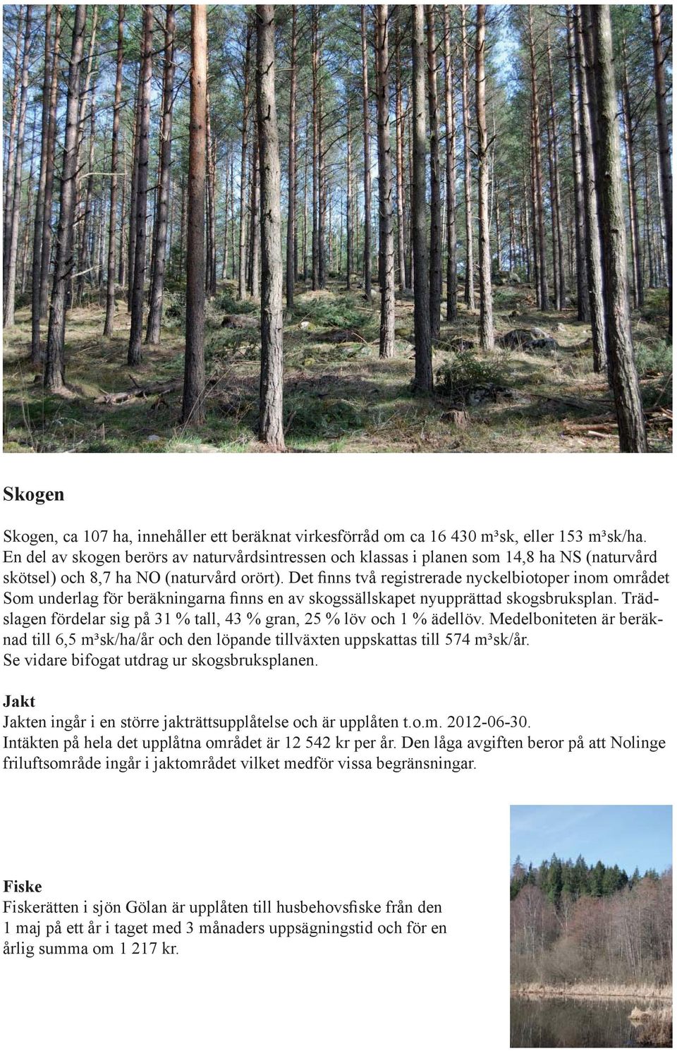 Det finns två registrerade nyckelbiotoper inom området Som underlag för beräkningarna finns en av skogssällskapet nyupprättad skogsbruksplan.