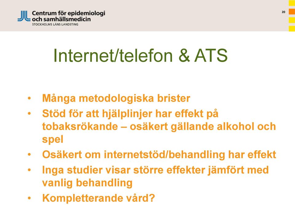 och spel Osäkert om internetstöd/behandling har effekt Inga studier