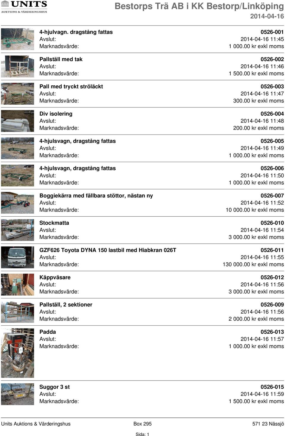 00 kr exkl moms 4-hjulsvagn, dragstång fattas 0526-005 Avslut: 11:49 4-hjulsvagn, dragstång fattas 0526-006 Avslut: 11:50 Boggiekärra med fällbara stöttor, nästan ny