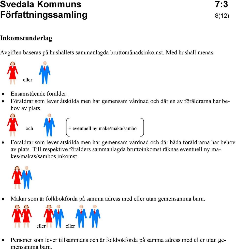 och + eventuell ny make/maka/sambo Föräldrar som lever åtskilda men har gemensam vårdnad och där båda föräldrarna har behov av plats.