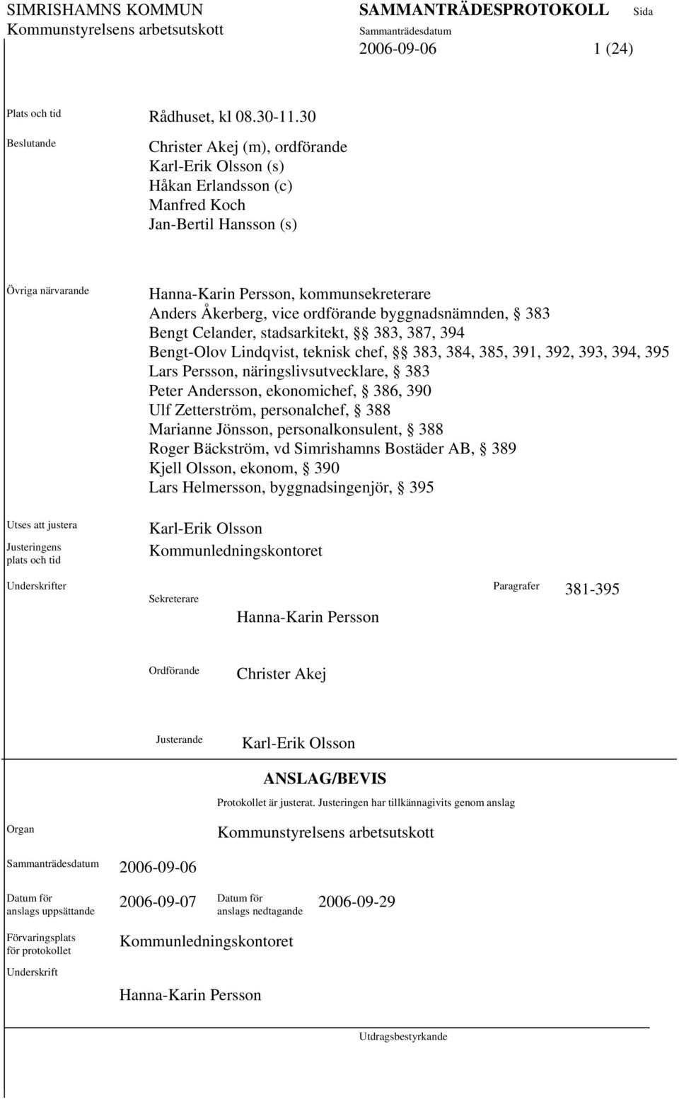 Persson, kommunsekreterare Anders Åkerberg, vice ordförande byggnadsnämnden, 383 Bengt Celander, stadsarkitekt, 383, 387, 394 Bengt-Olov Lindqvist, teknisk chef, 383, 384, 385, 391, 392, 393, 394,