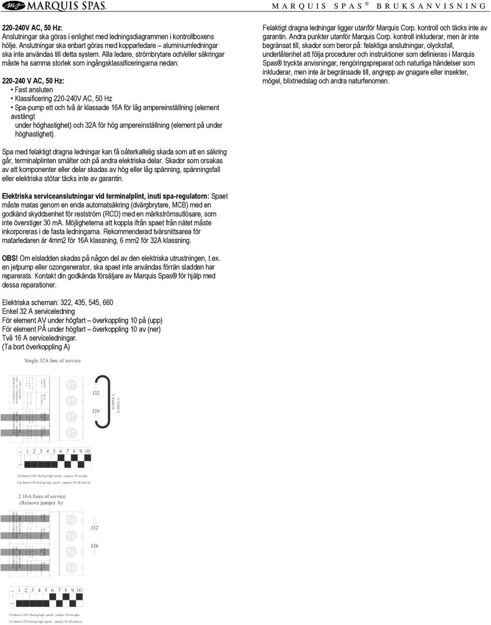 klassade 6A för låg ampereinställning (element avstängt under höghastighet) och 3A för hög ampereinställning (element på under höghastighet). Felaktigt dragna ledningar ligger utanför Marquis Corp.