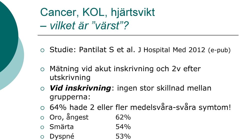 utskrivning Vid inskrivning: ingen stor skillnad mellan grupperna: 64%