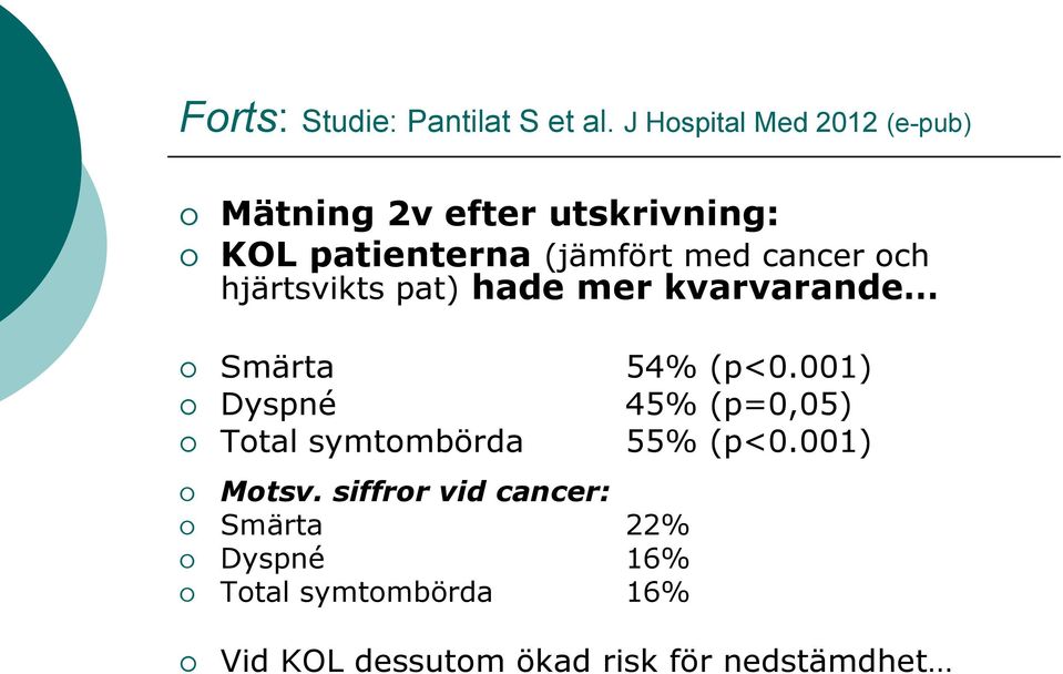 cancer och hjärtsvikts pat) hade mer kvarvarande Smärta 54% (p<0.