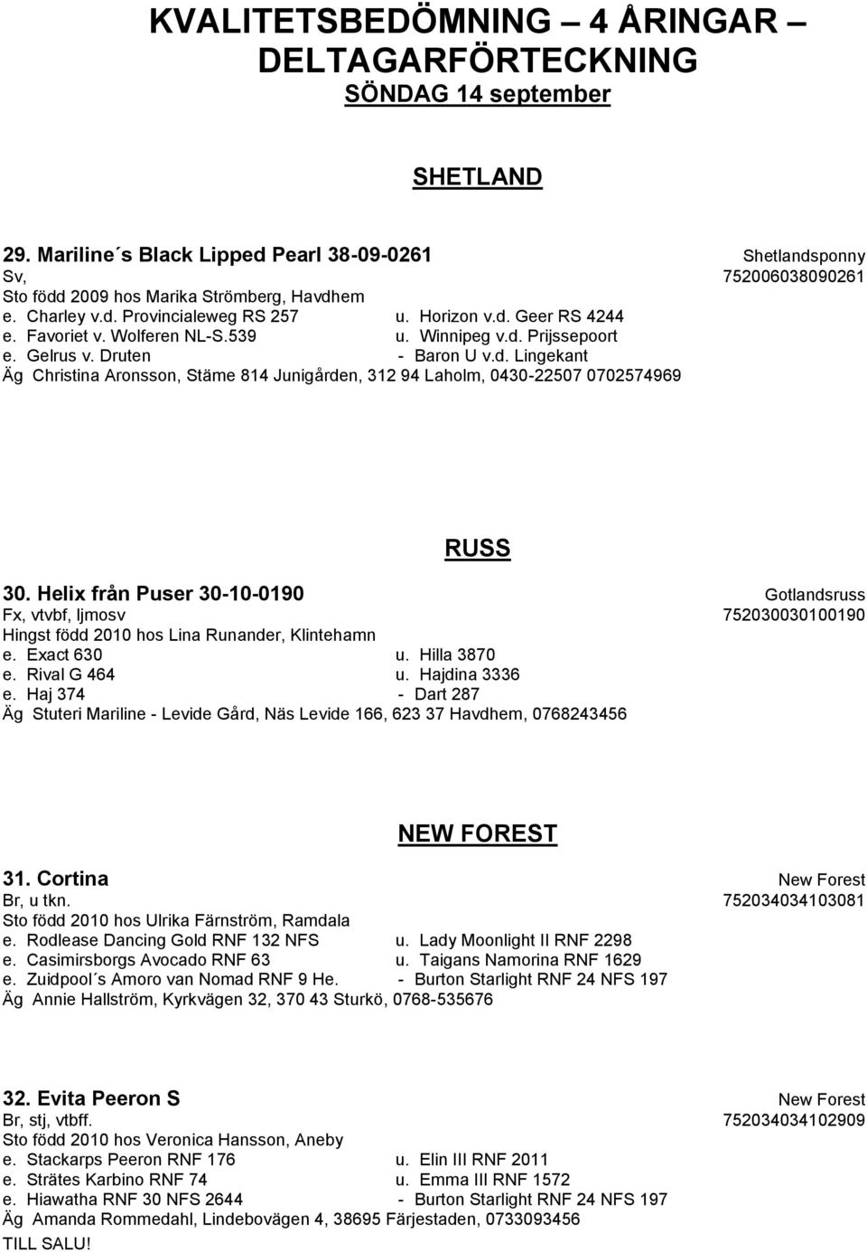 Favoriet v. Wolferen NL-S.539 u. Winnipeg v.d. Prijssepoort e. Gelrus v. Druten - Baron U v.d. Lingekant Äg Christina Aronsson, Stäme 814 Junigården, 312 94 Laholm, 0430-22507 0702574969 RUSS 30.