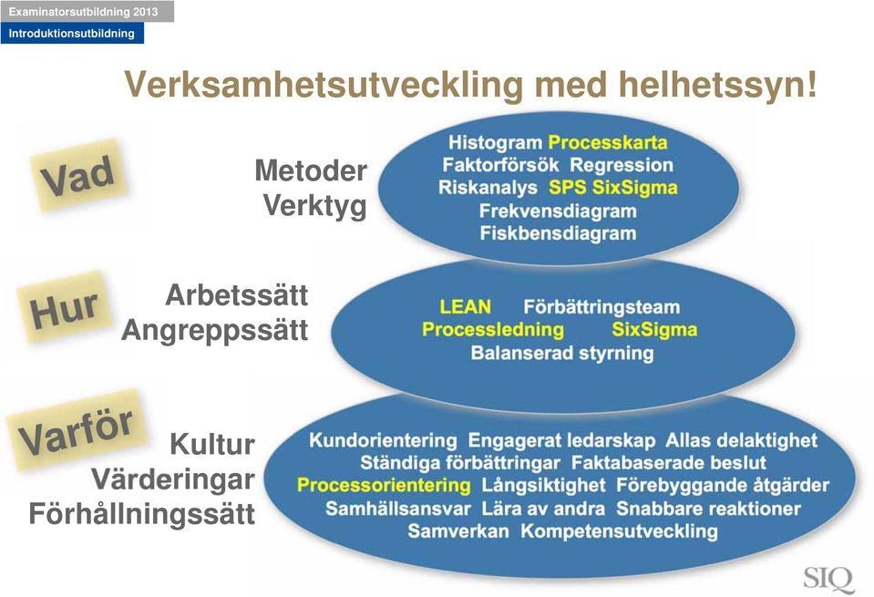 Frekvensdiagram Fiskbensdiagram LEAN Förbättringsteam Processledning SixSigma Balanserad styrning Kultur Värderingar