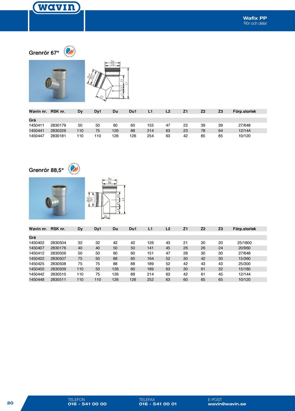 storlek 1450411 2830179 50 50 60 60 155 47 22 39 39 27/648 1450441 2830226 110 75 126 88 214 63 23 78 64 12/144 1450447 2830181 110 110 126 126 254 63 42 85 85 10/120 Grenrör 88,5 Wavin nr. RSK nr.