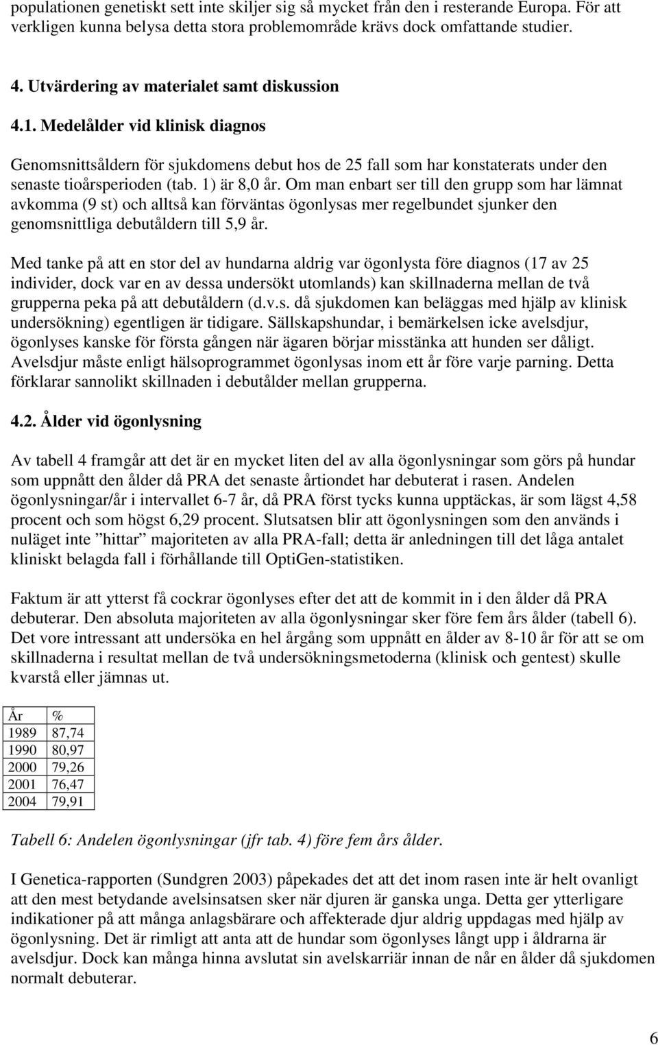 1) är 8, år. Om man enbart ser till den grupp som har lämnat avkomma (9 st) och alltså kan förväntas ögonlysas mer regelbundet sjunker den genomsnittliga debutåldern till 5,9 år.