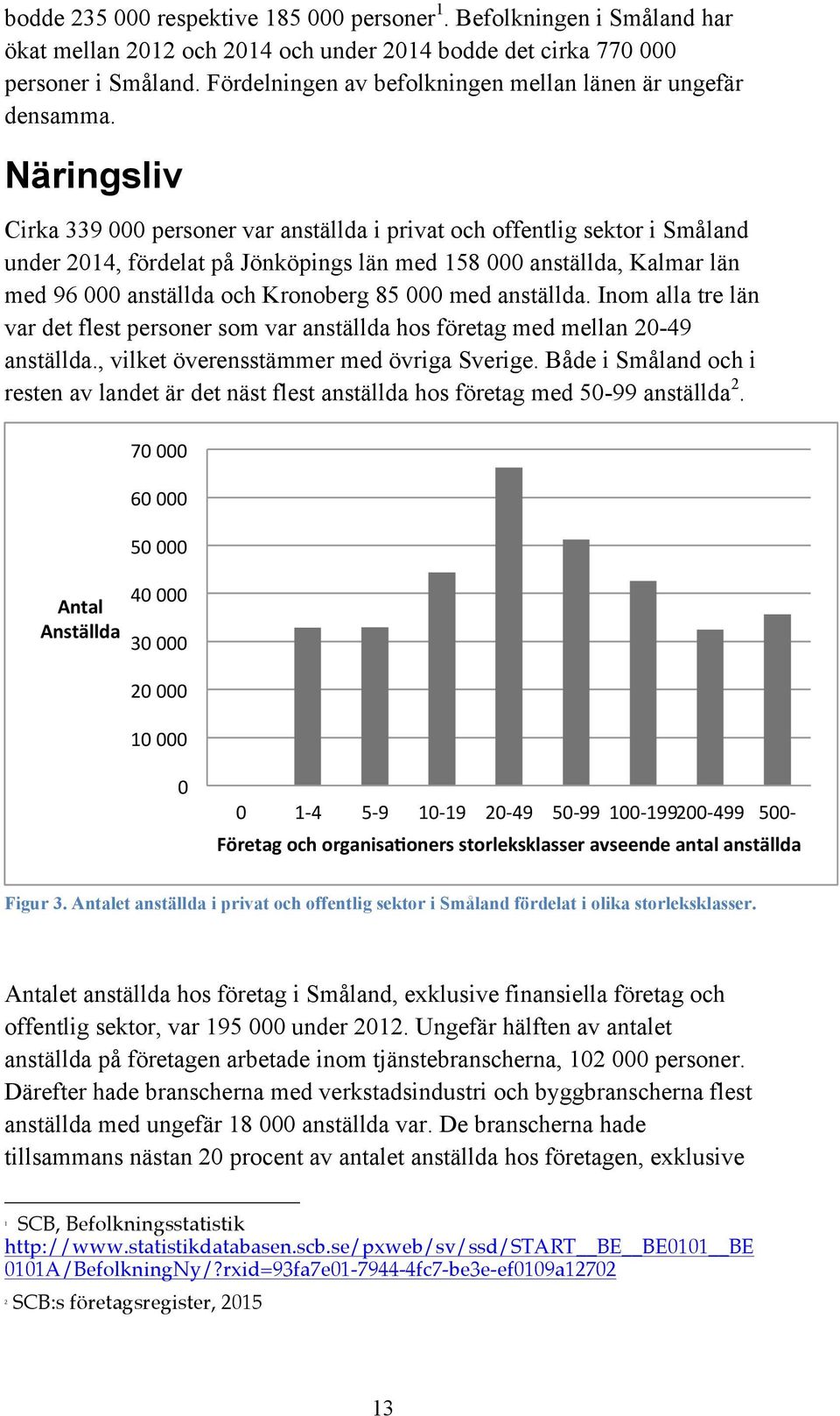 Näringsliv Cirka 339 000 personer var anställda i privat och offentlig sektor i Småland under 2014, fördelat på Jönköpings län med 158 000 anställda, Kalmar län med 96 000 anställda och Kronoberg 85