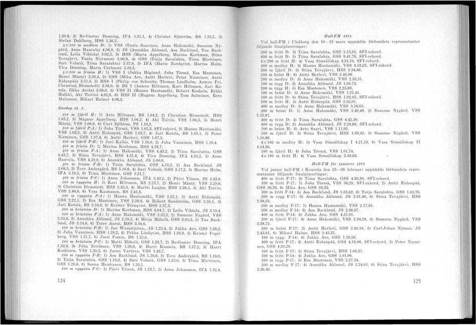 06,8, 4) G S (Tuija Saraluhta, Tiina Miettinen, Sari Vehniö, Tiina Saraluhta) 5.57,9, 5) IFA (Marie Nordqvist, Marine Holm, Yh-a Donning, Maria Carlsson) 5.59,5.
