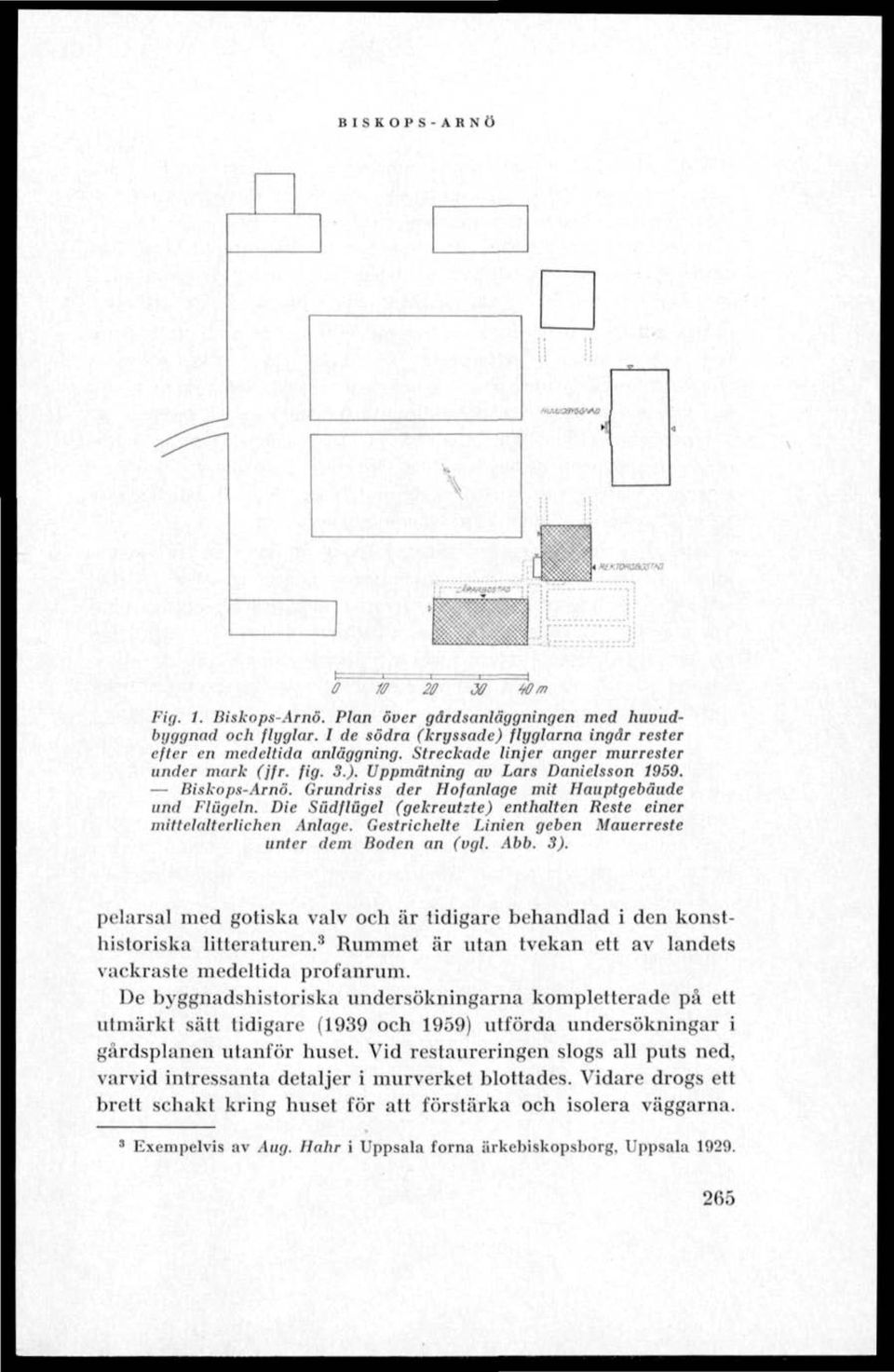 Die Sudflugel (gekreutzte) enthalten Reste einer mittelalterlichen Anlage. Gestrichelte Linien geben Mauerreste unter dem Boden an (vgl. Abb. 3).