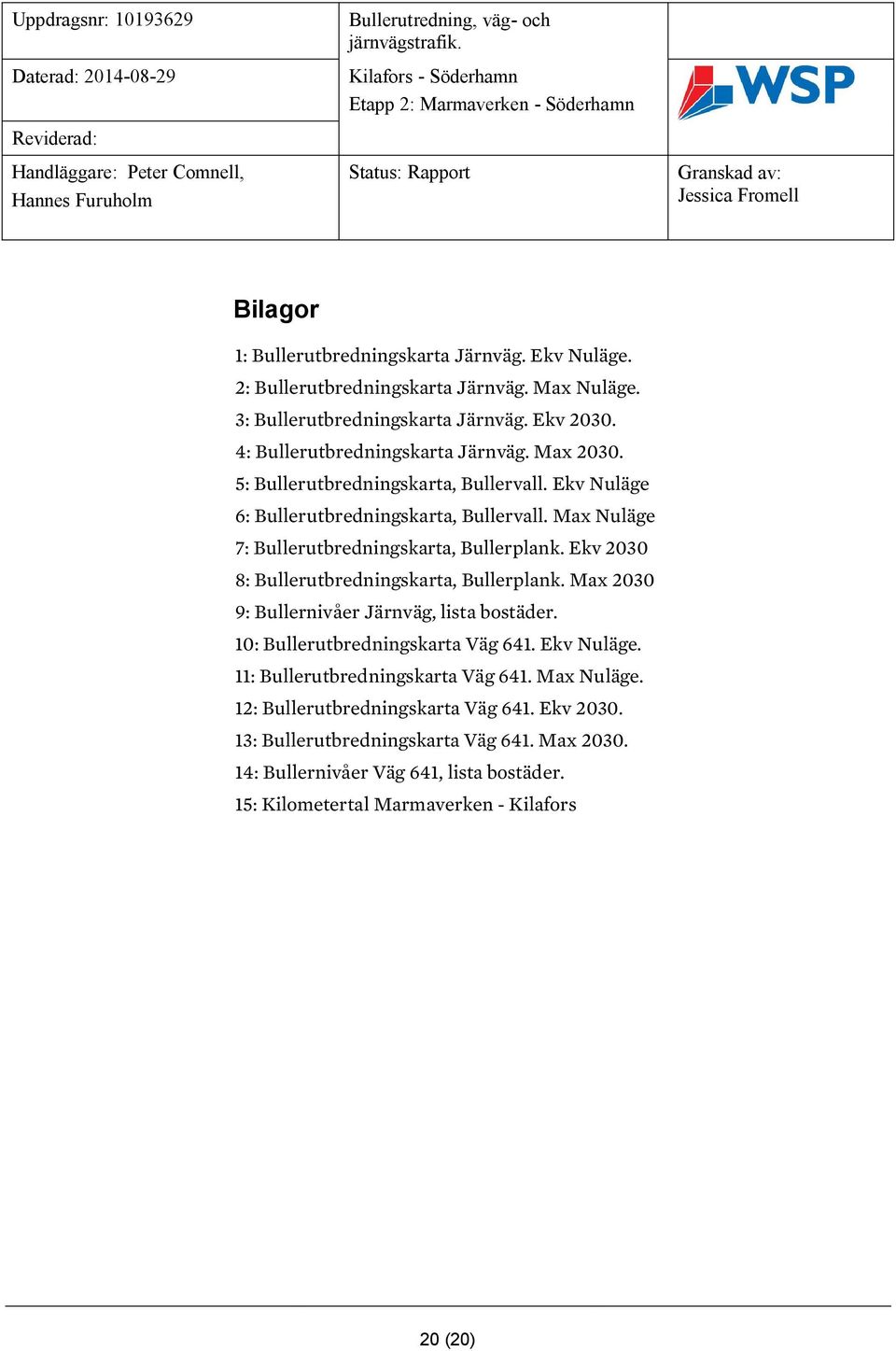 Max Nuläge 7: Bullerutbredningskarta, Bullerplank. Ekv 2030 8: Bullerutbredningskarta, Bullerplank. Max 2030 9: Bullernivåer Järnväg, lista bostäder.