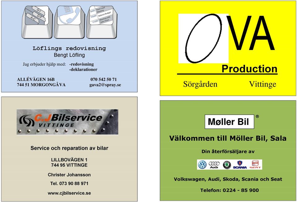 se Sörgården Production Vittinge Møller Bil Service och reparation av bilar LILLBOVÄGEN 1 744 95 VITTINGE