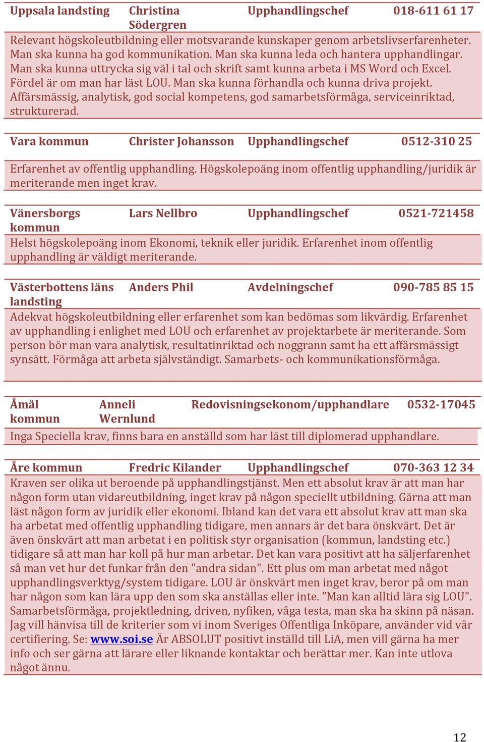 Man ska kunna förhandla och kunna driva projekt. Affärsmässig, analytisk, god social kompetens, god samarbetsförmåga, serviceinriktad, strukturerad.
