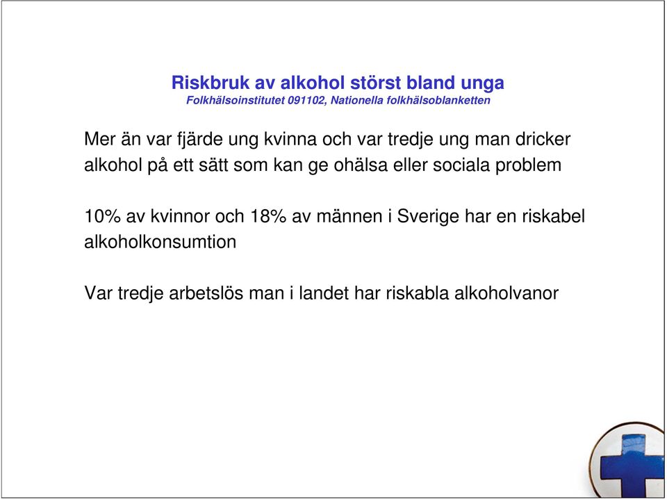 på ett sätt som kan ge ohälsa eller sociala problem 10% av kvinnor och 18% av männen i