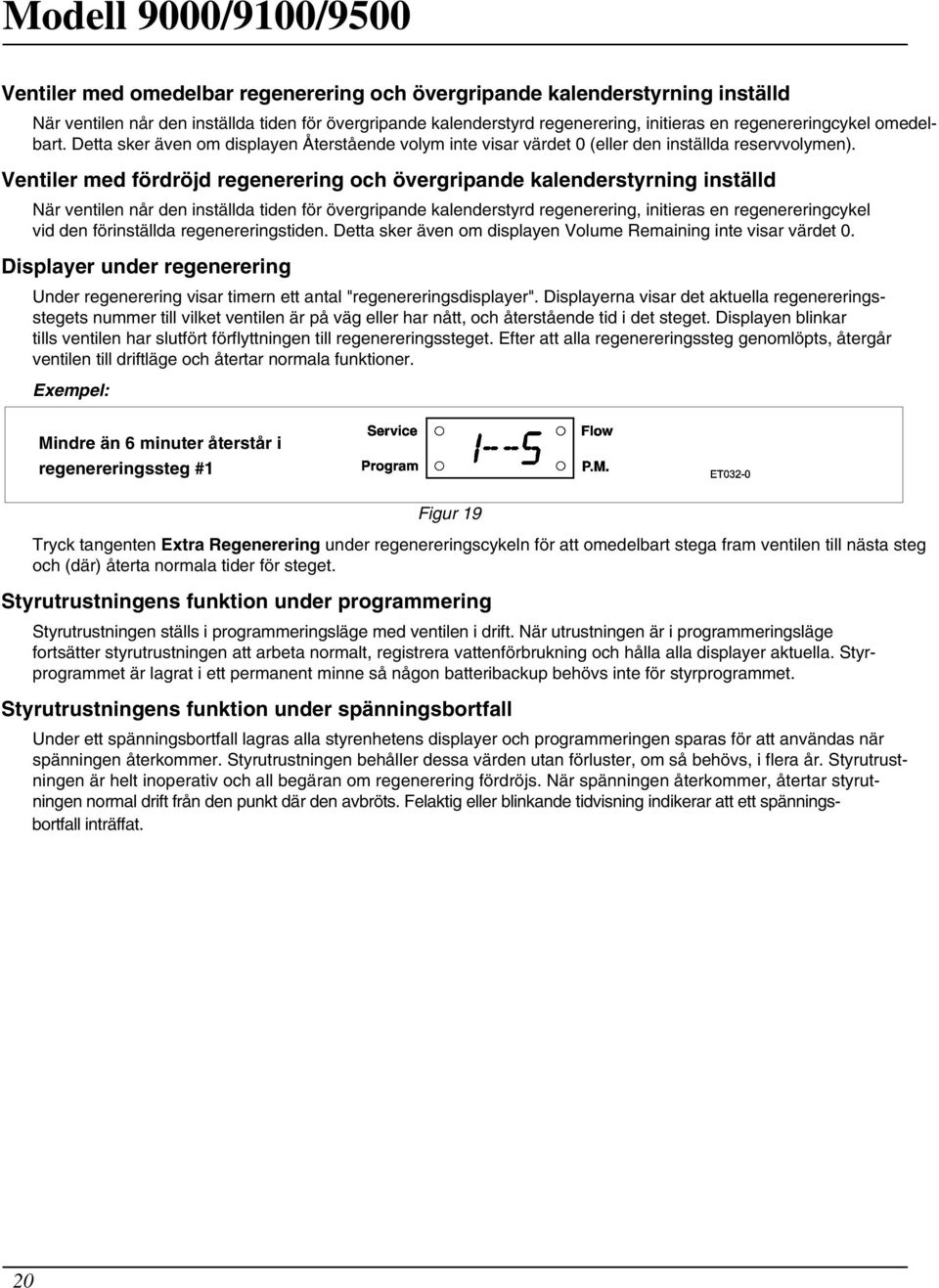 Ventiler med fördröjd regenerering och övergripande kalenderstyrning inställd När ventilen når den inställda tiden för övergripande kalenderstyrd regenerering, initieras en regenereringcykel vid den