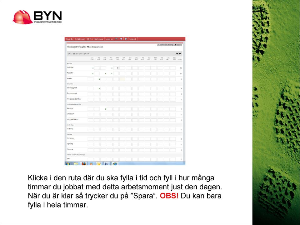 arbetsmoment just den dagen.