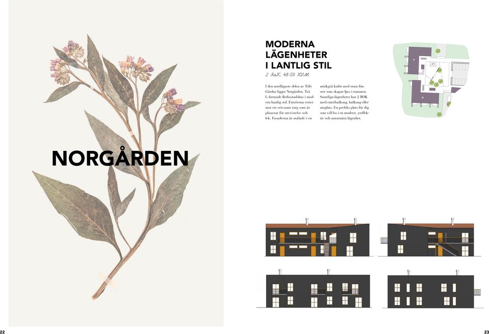 I den nordligaste delen av Tölö årdar ligger Norgården. Två L-formade flerbostadshus i modern lantlig stil. Entréerna vetter mot ett trivsamt torg som är planerat för utevistelse och lek.