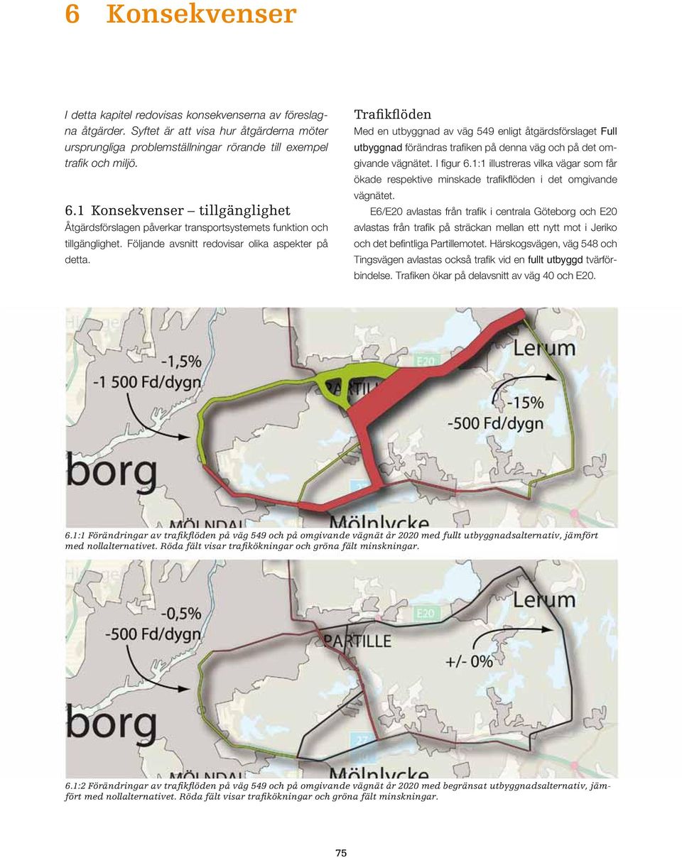 Trafikflöden Med en utbyggnad av väg 549 enligt åtgärdsförslaget Full utbyggnad förändras trafiken på denna väg och på det omgivande väg nätet. I figur 6.