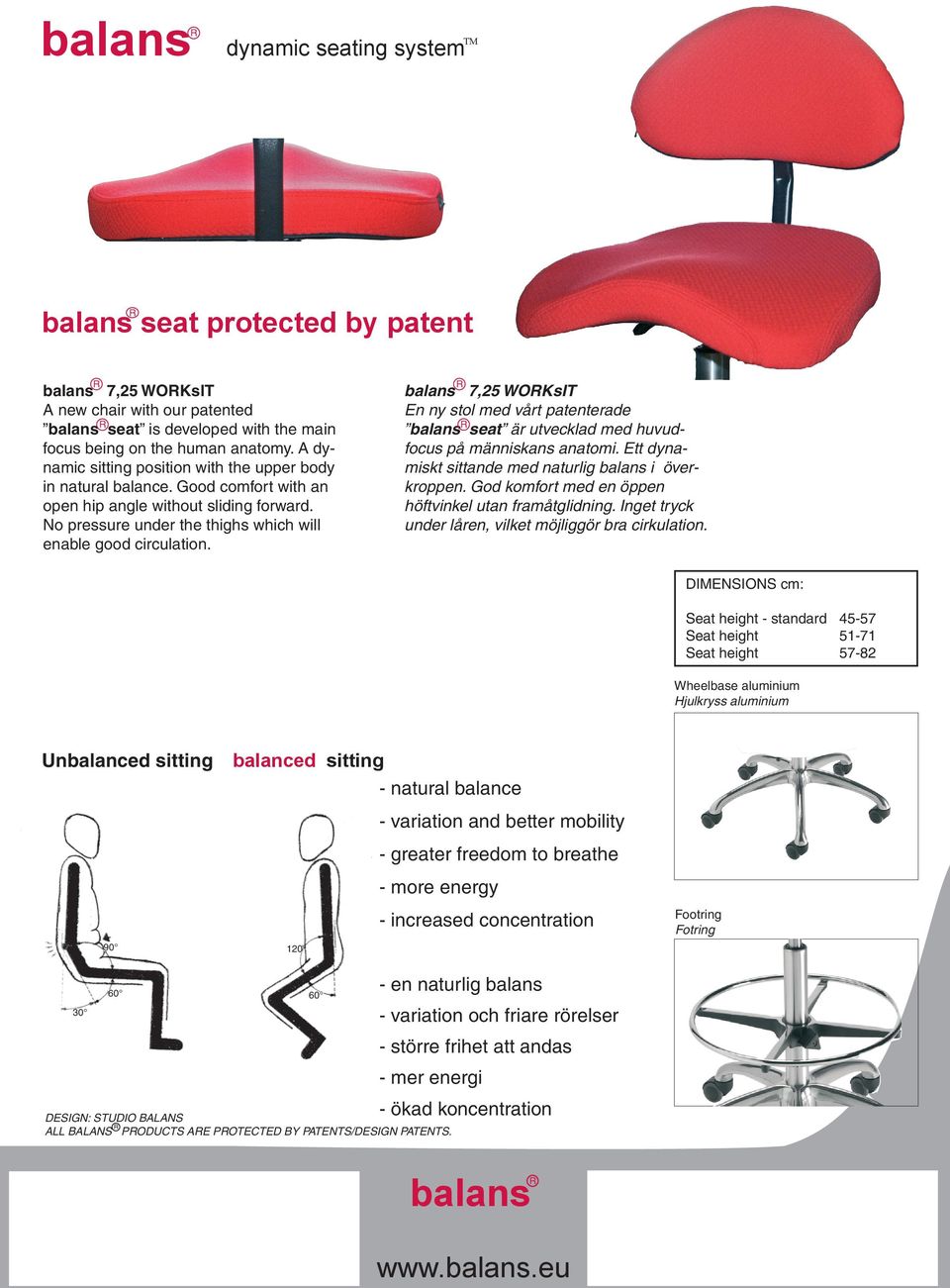 balans 7,25 WOKsIT En ny stol med vårt patenterade balans seat är utvecklad med huvudfocus på människans anatomi. Ett dynamiskt sittande med naturlig balans i överkroppen.
