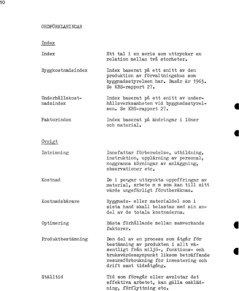 Fakorindex vri Inrimning Kosnad Kosnadsbärare Opimering Produkbesämning Sällid. Index basera på ändringar i löner och maerial.