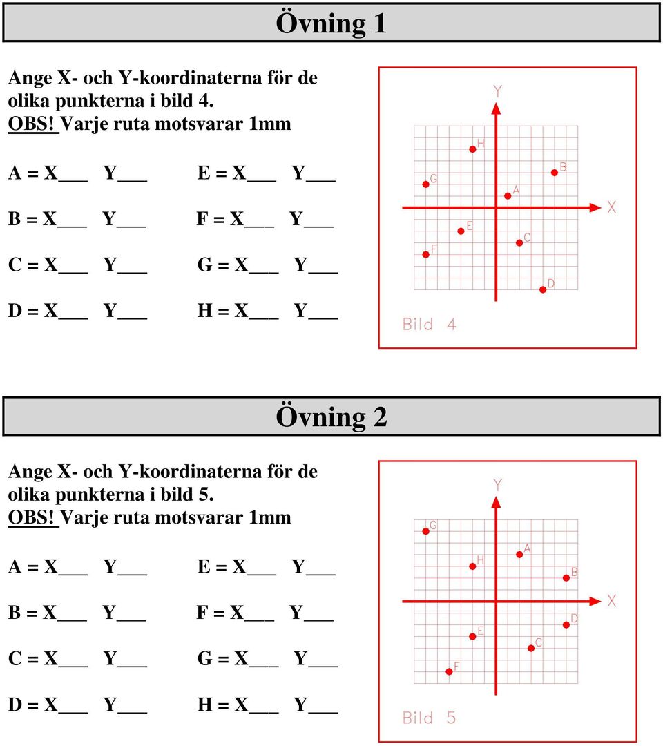 = X Y Ange X- och Y-koordinaterna för de olika punkterna i bild 5.