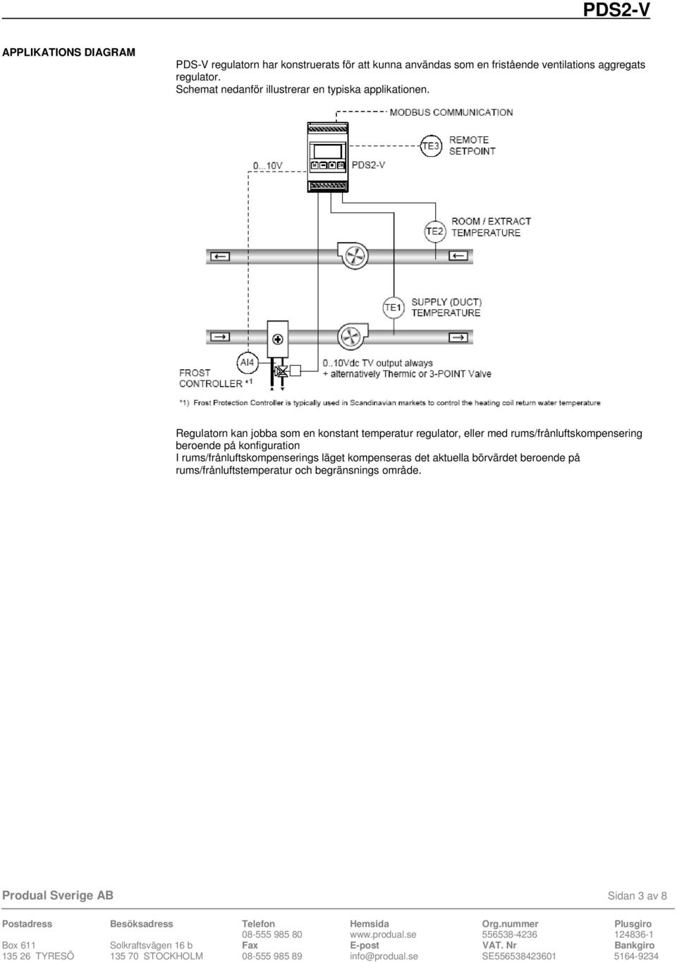 Regulatorn kan jobba som en konstant temperatur regulator, eller med rums/frånluftskompensering beroende på