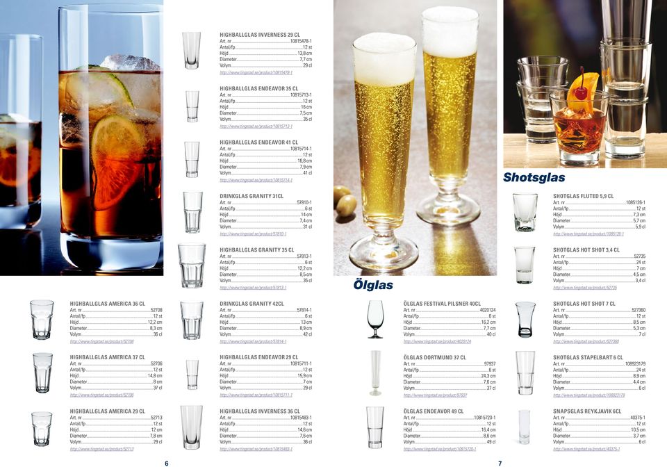 nr...57810-1 Höjd... 14 cm Diameter... 7,4 cm Volym... 31 cl http://www.tingstad.se/product/57810-1 SHOTGLAS FLUTED 5,9 CL Art. nr...1085126-1 Höjd... 7,3 cm Diameter... 5,7 cm Volym.