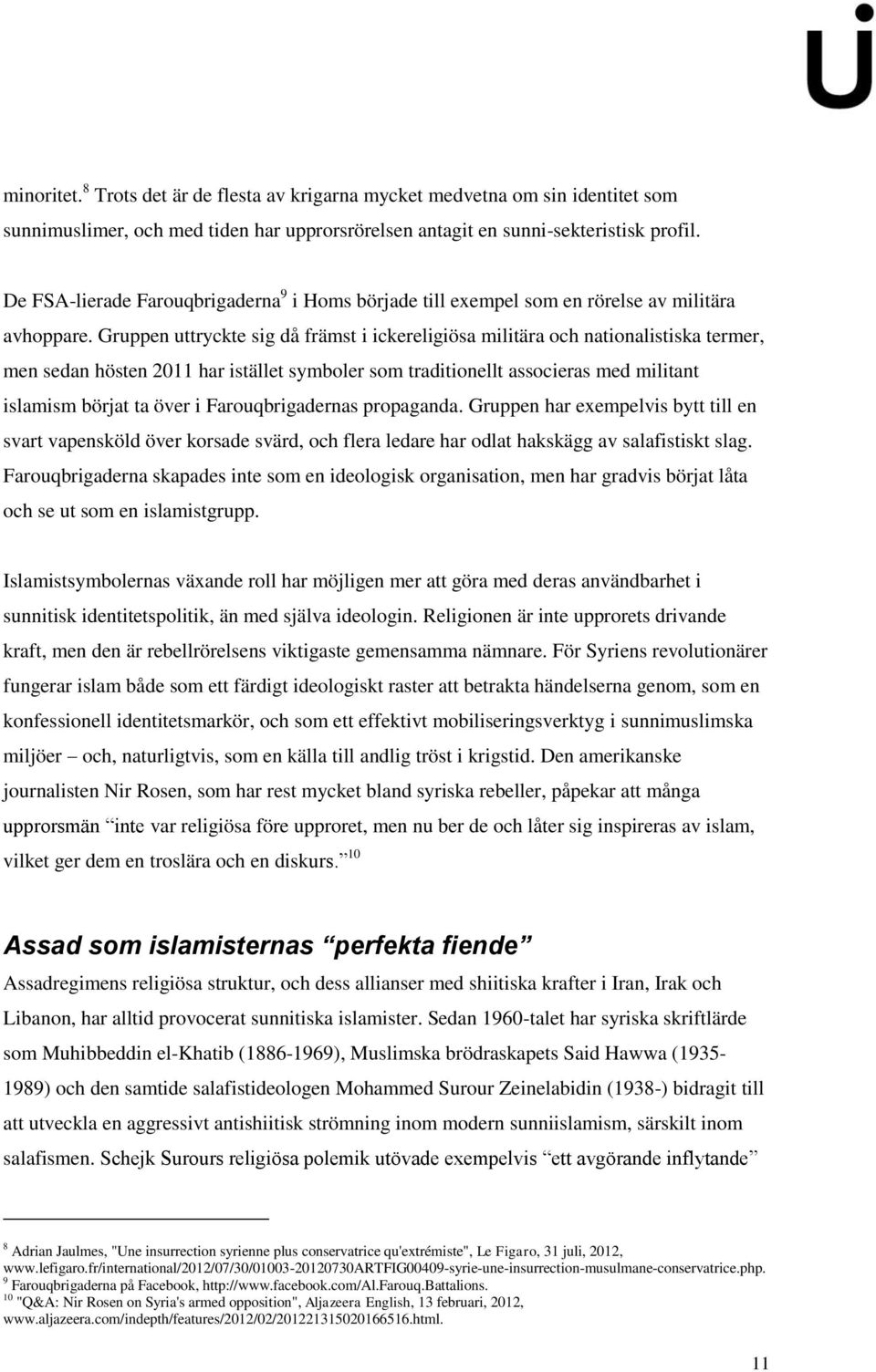 Gruppen uttryckte sig då främst i ickereligiösa militära och nationalistiska termer, men sedan hösten 2011 har istället symboler som traditionellt associeras med militant islamism börjat ta över i