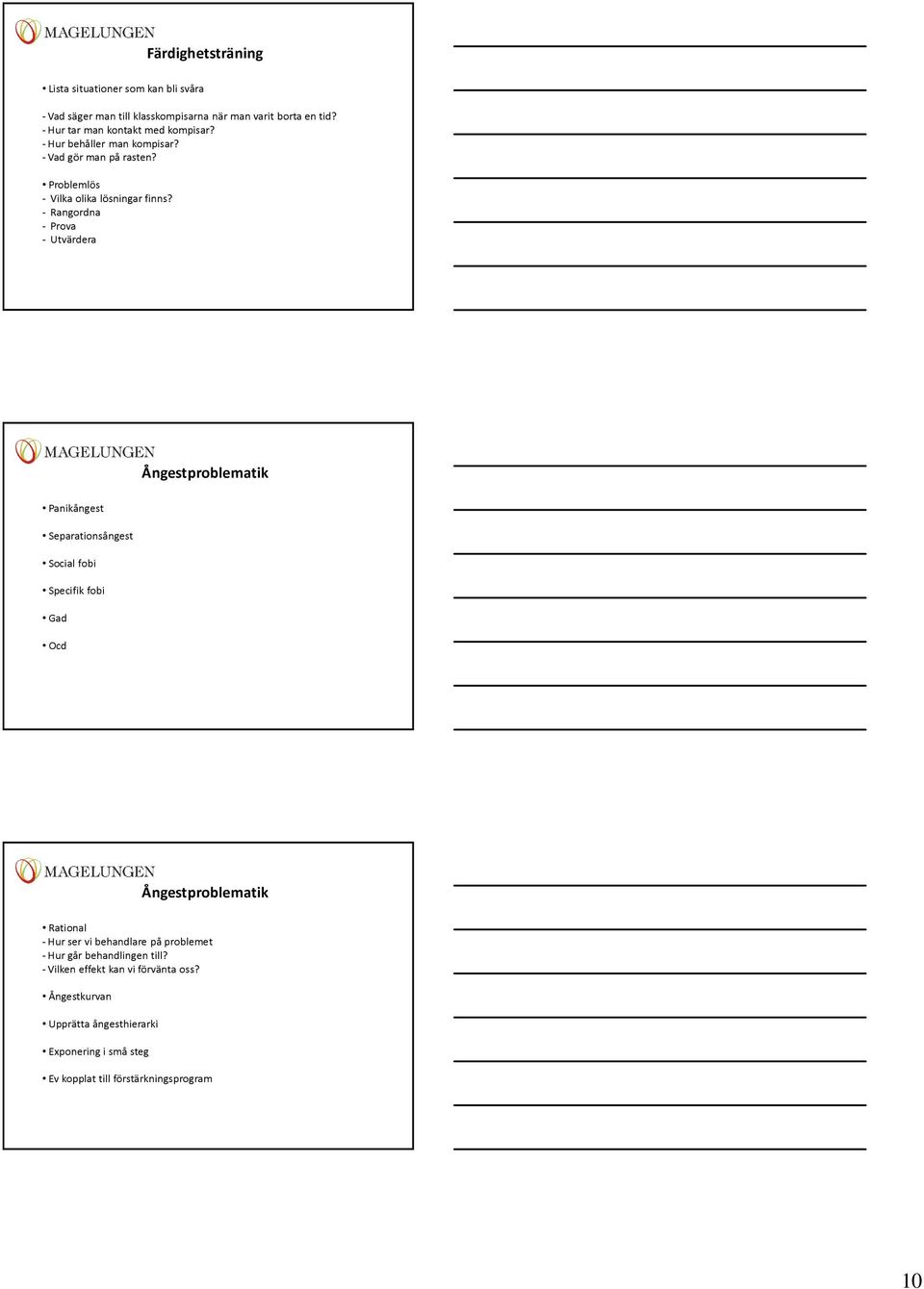 - Rangordna - Prova - Utvärdera Ångestproblematik Panikångest Separationsångest Social fobi Specifik fobi Gad Ocd Ångestproblematik Rational - Hur