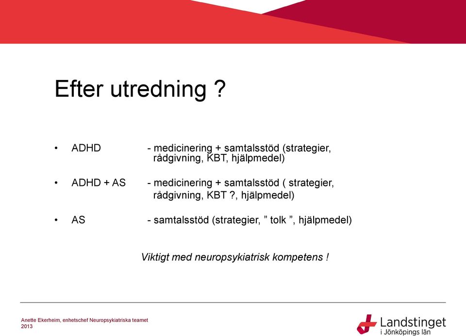 hjälpmedel) ADHD + AS - medicinering + samtalsstöd ( strategier,