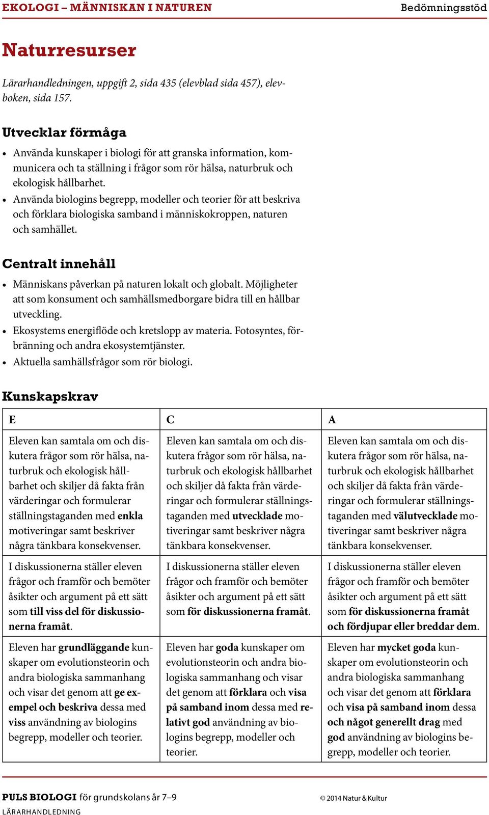 Använda biologins begrepp, modeller och teorier för att beskriva och förklara biologiska samband i människokroppen, naturen och samhället.