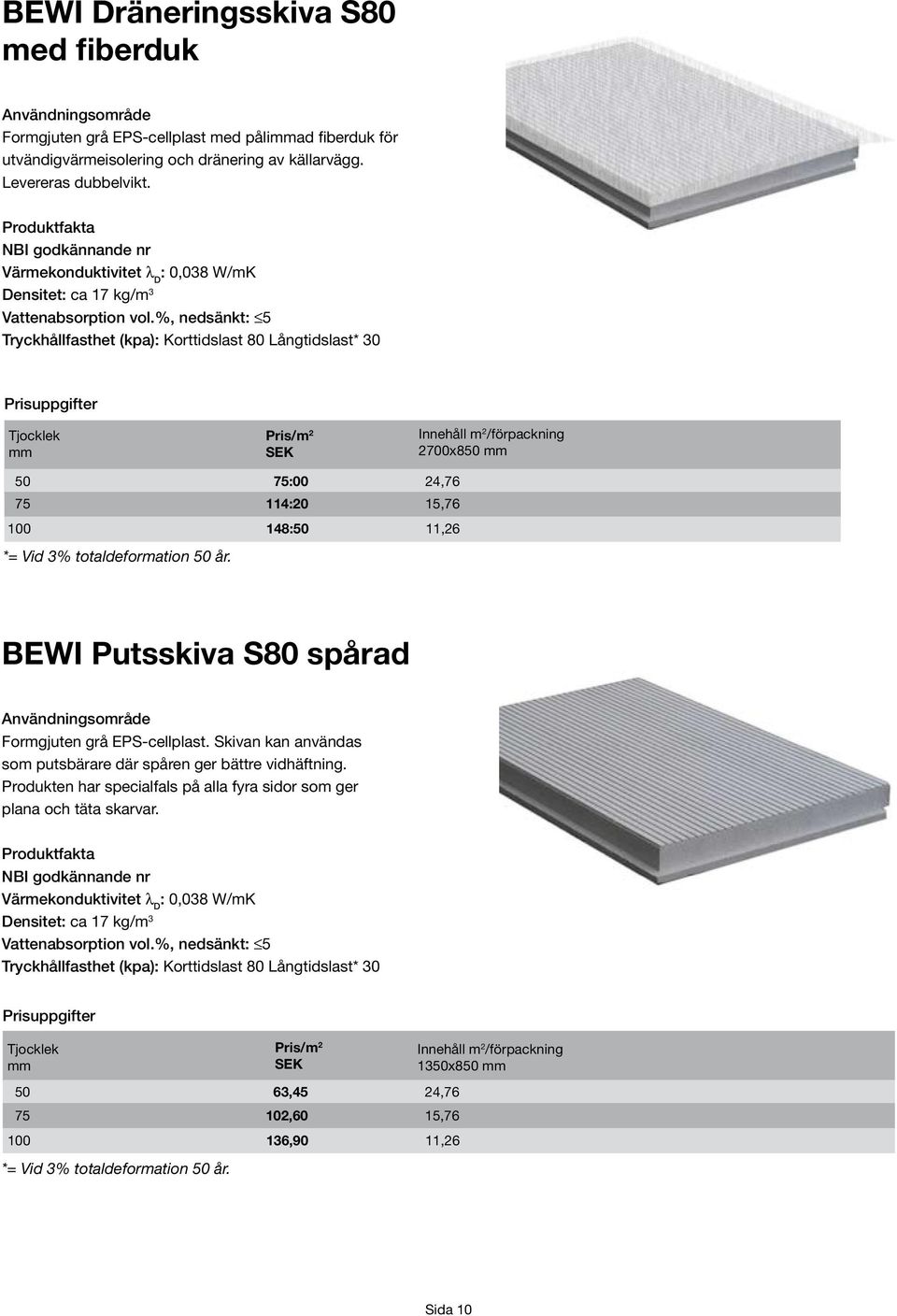 BeWi Putsskiva S80 spårad Formgjuten grå EPS-cellplast. Skivan kan användas som putsbärare där spåren ger bättre vidhäftning.