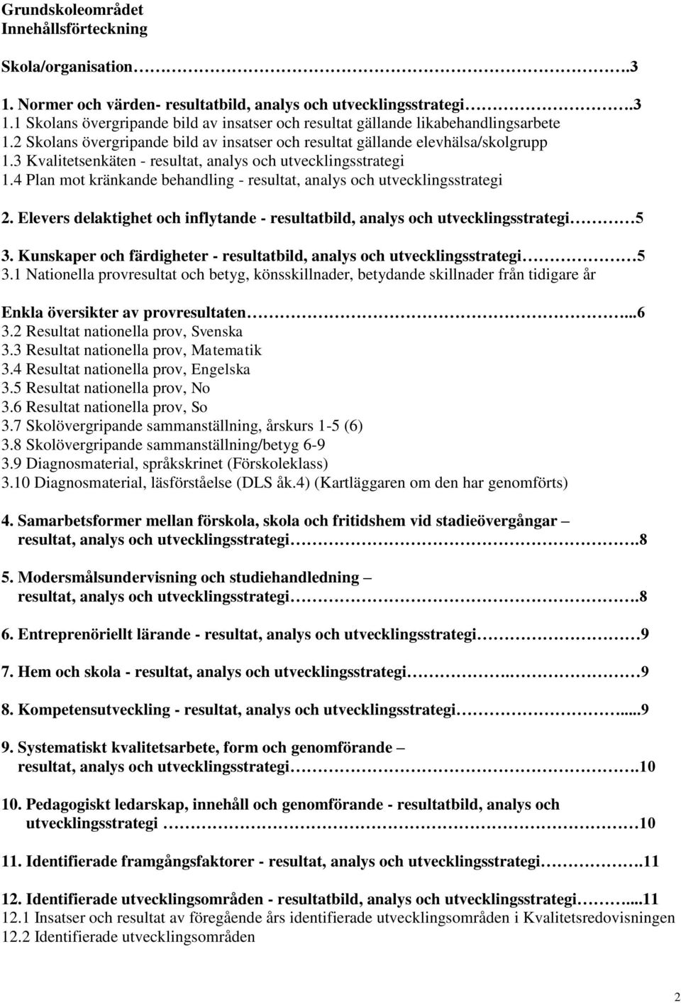 4 Plan mot kränkande behandling - resultat, analys och utvecklingsstrategi 2. Elevers delaktighet och inflytande - resultatbild, analys och utvecklingsstrategi 5 3.