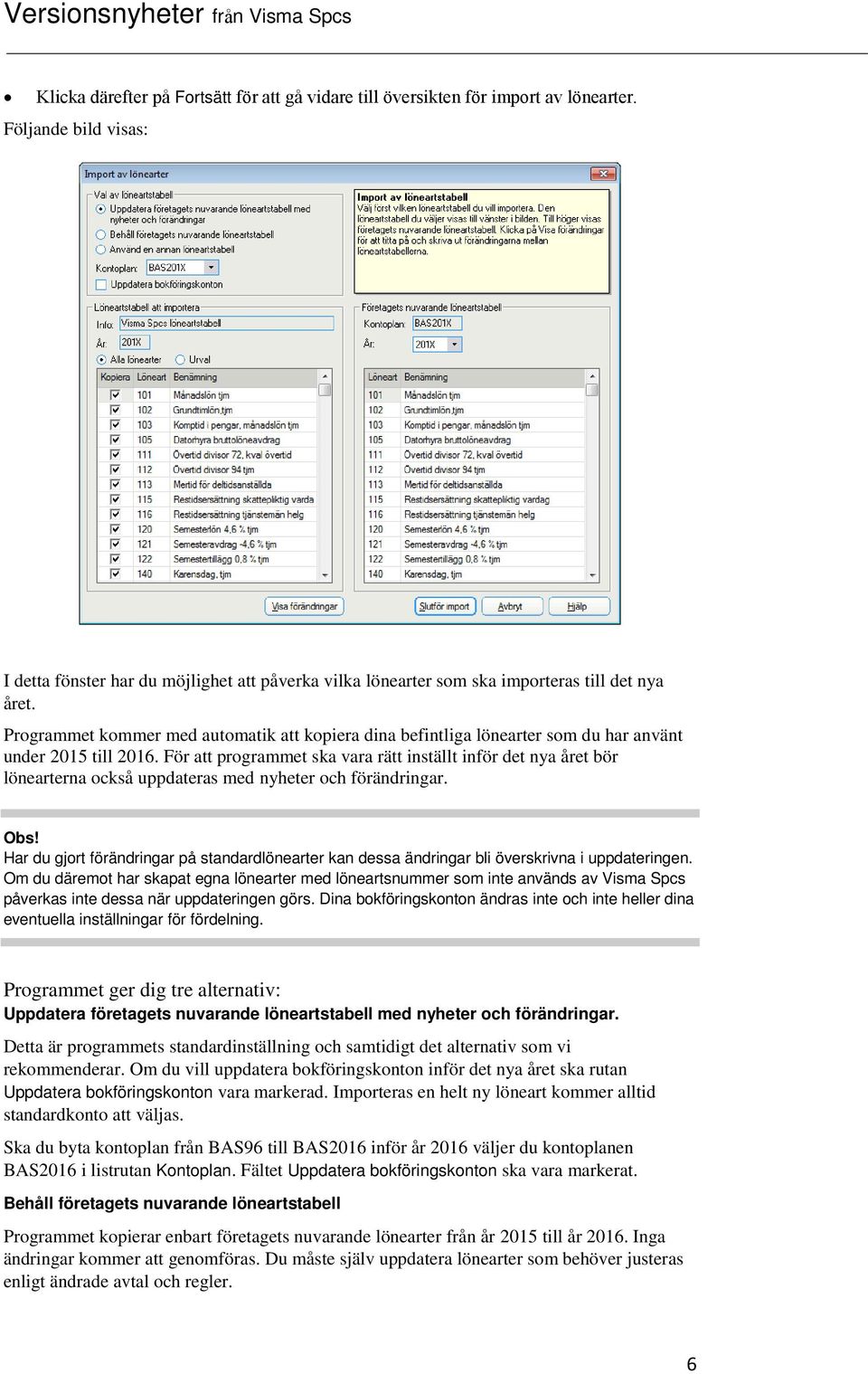 Programmet kommer med automatik att kopiera dina befintliga lönearter som du har använt under 2015 till 2016.