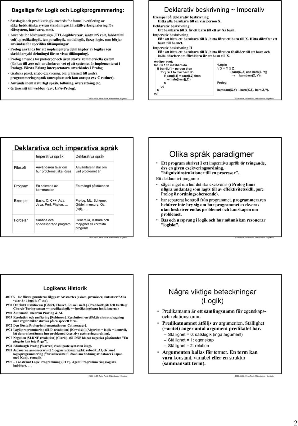 Prolog används för att implementera delmängder av logiker (en skräddarsydd delmängd för en vissa tillämpning). Prolog används för prototyper och även större kommersiella system (länkas till.