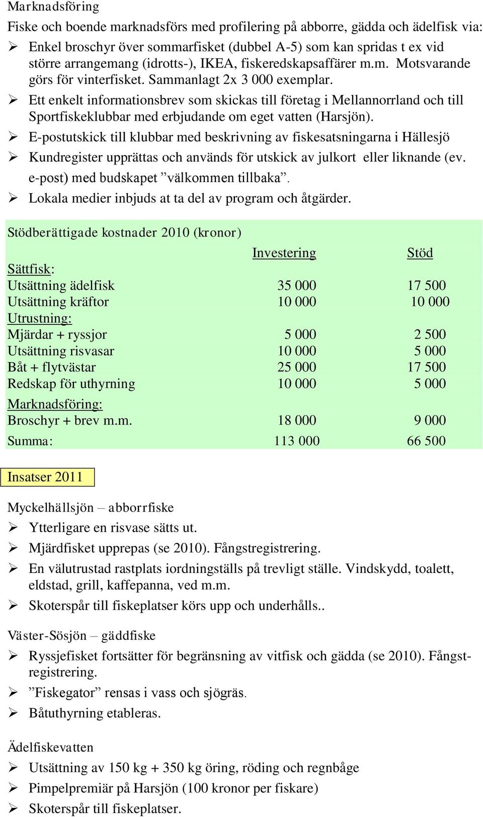 Ett enkelt informationsbrev som skickas till företag i Mellannorrland och till Sportfiskeklubbar med erbjudande om eget vatten (Harsjön).