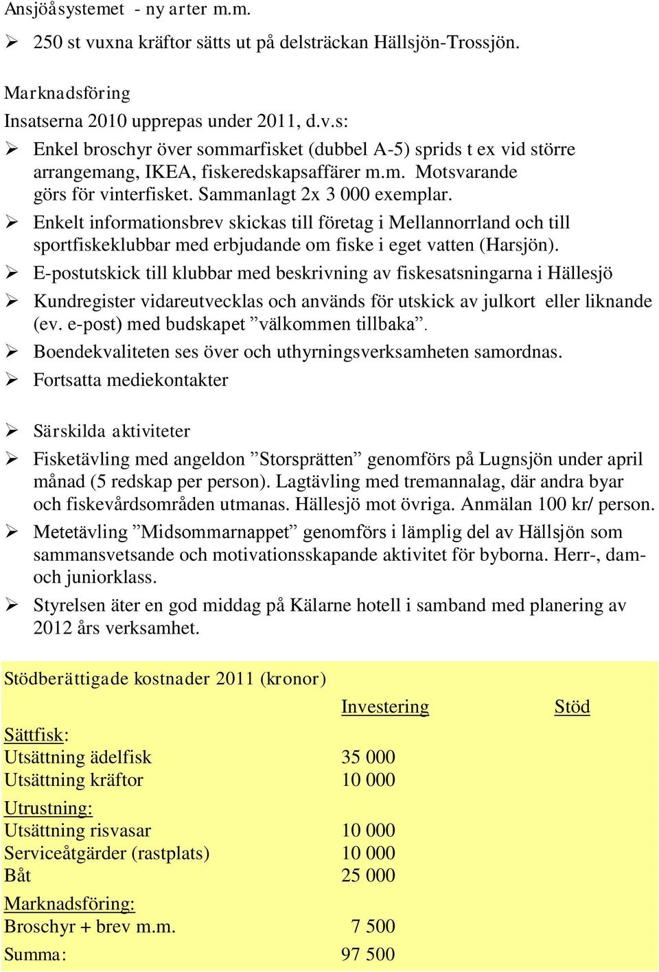 Enkelt informationsbrev skickas till företag i Mellannorrland och till sportfiskeklubbar med erbjudande om fiske i eget vatten (Harsjön).