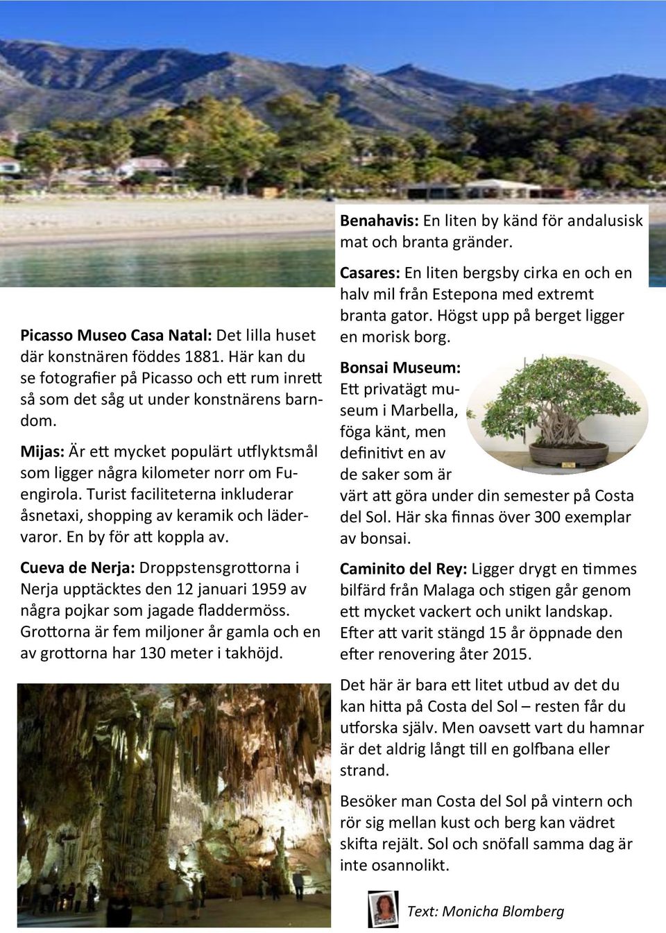 Cueva de Nerja: Droppstensgrottorna i Nerja upptäcktes den 12 januari 1959 av några pojkar som jagade fladdermöss. Grottorna är fem miljoner år gamla och en av grottorna har 130 meter i takhöjd.