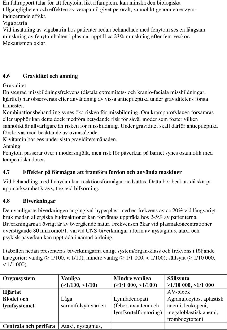 6 Graviditet och amning Graviditet En stegrad missbildningsfrekvens (distala extremitets- och kranio-faciala missbildningar, hjärtfel) har observerats efter användning av vissa antiepileptika under