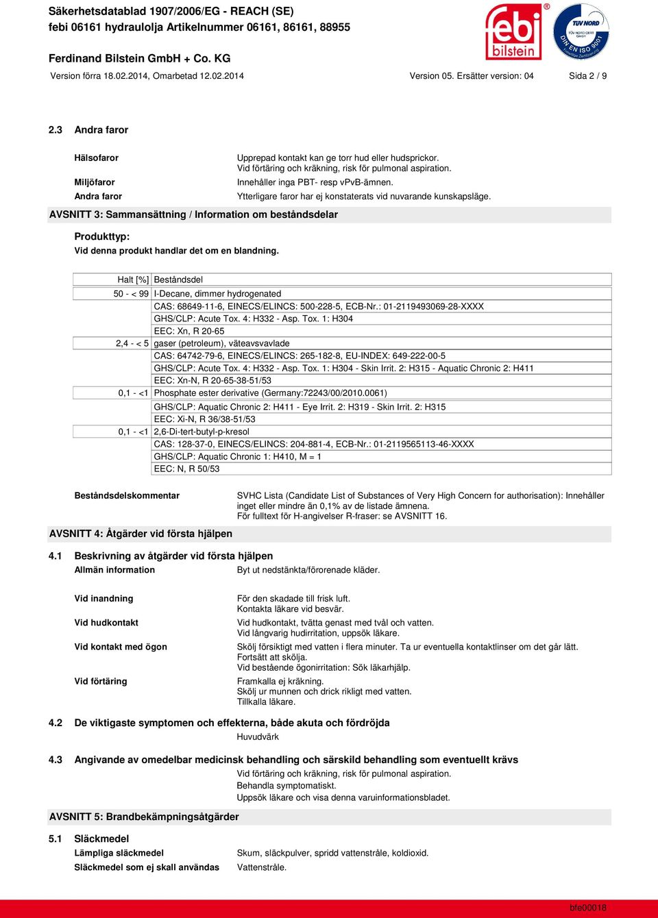 AVSNITT 3: Sammansättning / Information om beståndsdelar Produkttyp: Vid denna produkt handlar det om en blandning. Ytterligare faror har ej konstaterats vid nuvarande kunskapsläge.