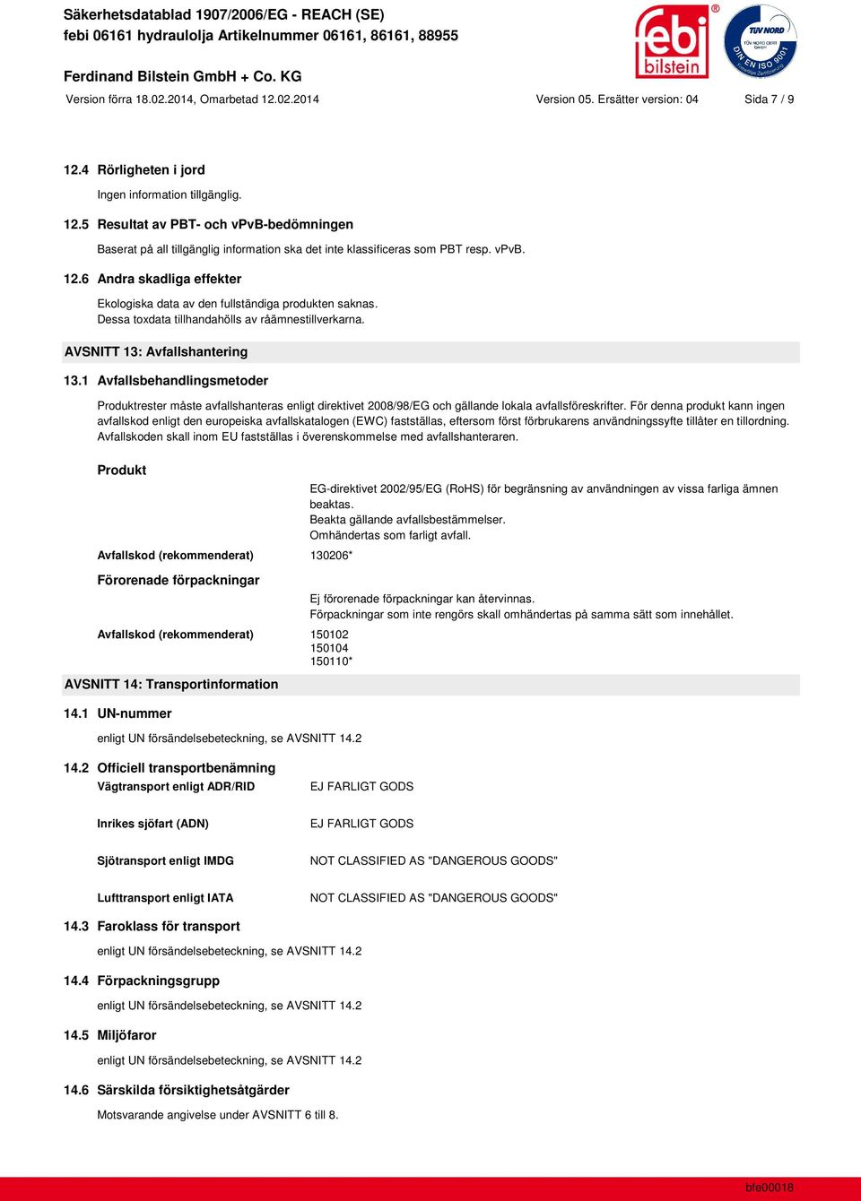 1 Avfallsbehandlingsmetoder Produktrester måste avfallshanteras enligt direktivet 2008/98/EG och gällande lokala avfallsföreskrifter.