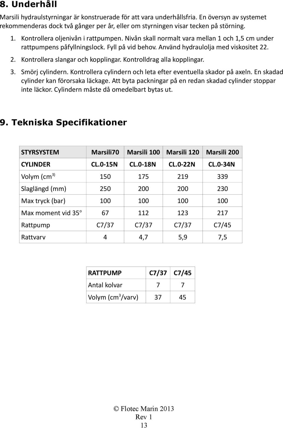 . 2. Kontrollera slangar och kopplingar. Kontrolldrag alla kopplingar. 3. Smörj cylindern. Kontrollera cylindern och leta efter eventuella skador på axeln. En skadad cylinder kan förorsaka läckage.