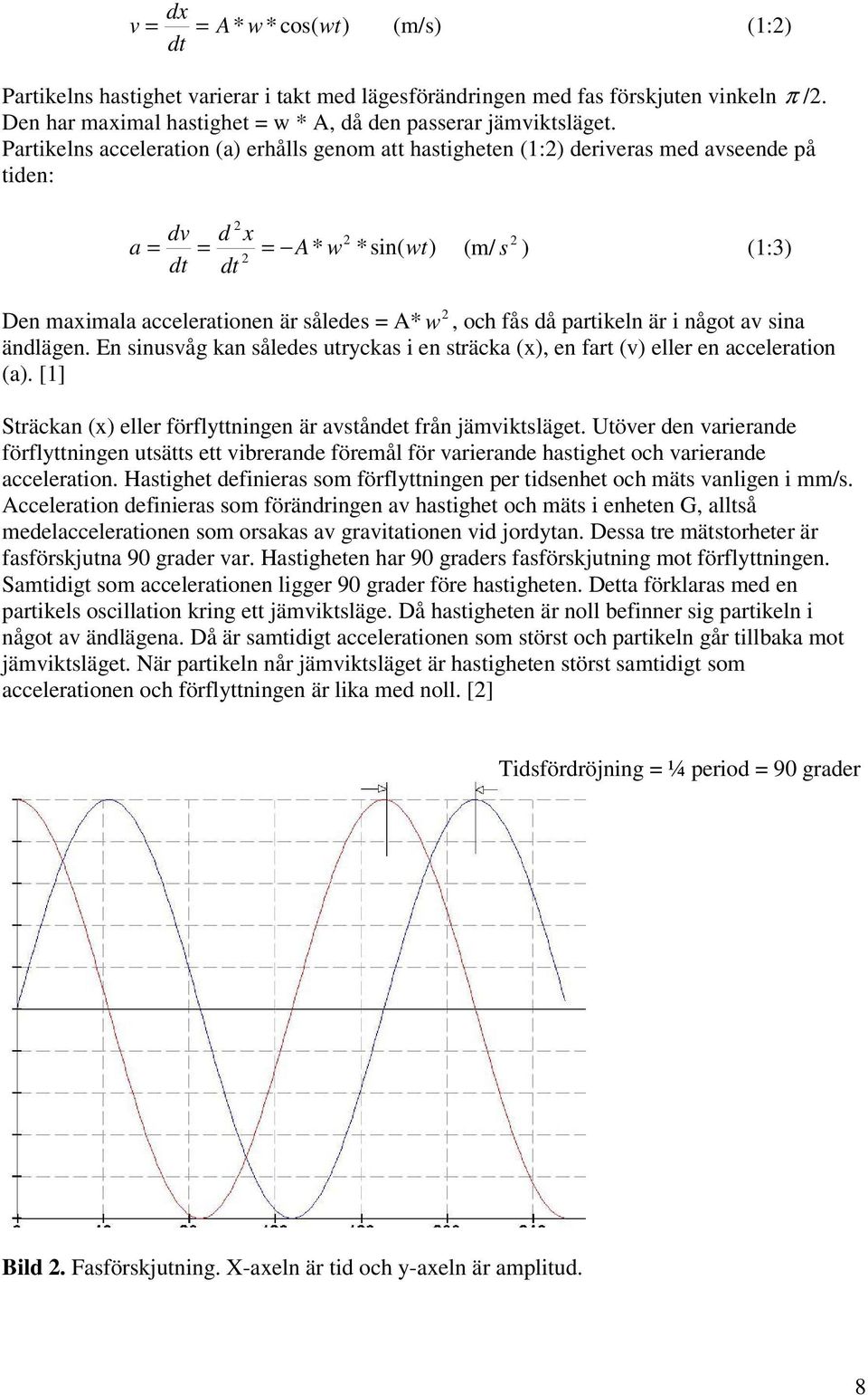 w 2, och fås då partikeln är i något av sina ändlägen. En sinusvåg kan således utryckas i en sträcka (x), en fart (v) eller en acceleration (a).