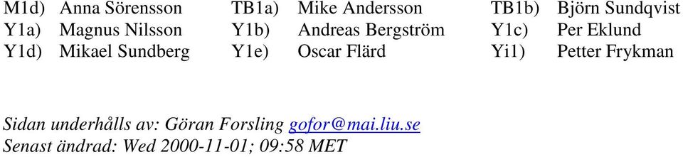 Sundberg Y1e) Oscar Flärd Yi1) Petter Frykman Sidan underhålls av:
