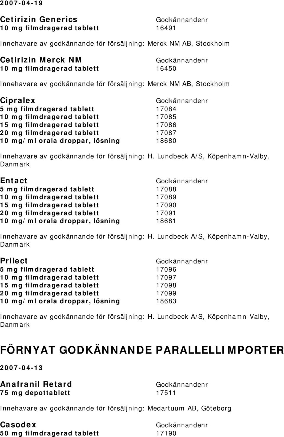 mg/ml orala droppar, lösning 18680 Innehavare av godkännande för försäljning: H.