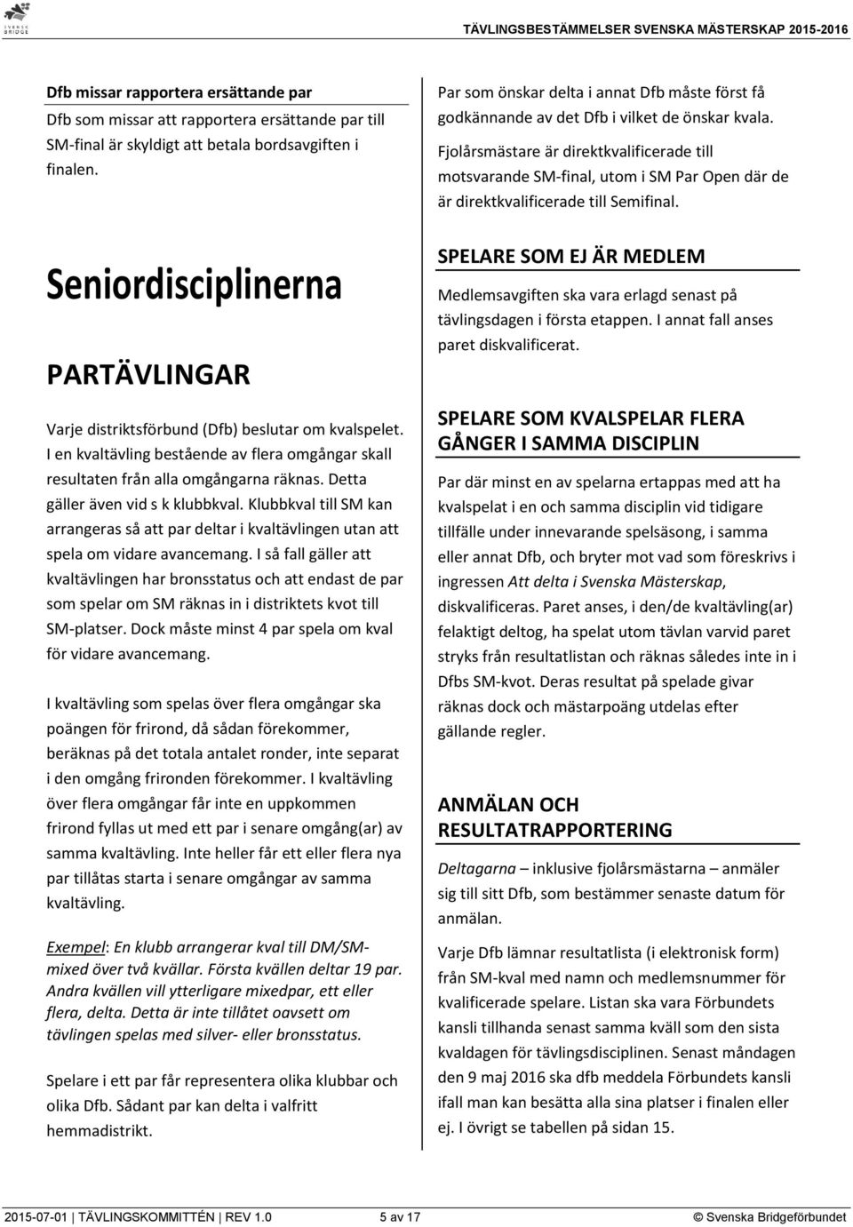 Fjolårsmästare är direktkvalificerade till motsvarande SM-final, utom i SM Par Open där de är direktkvalificerade till Semifinal.