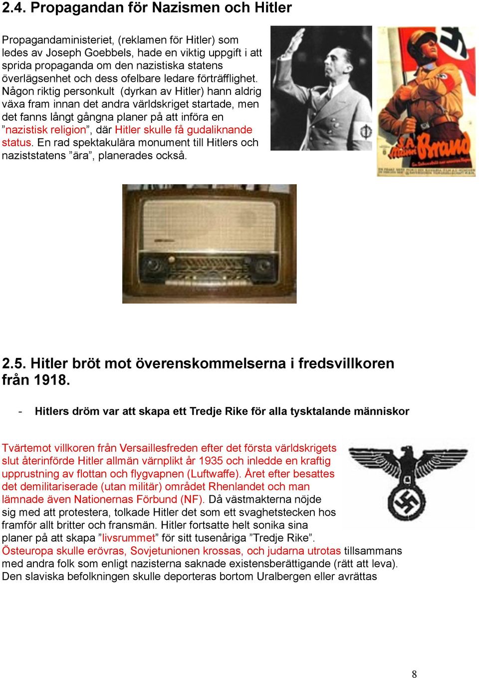 Någon riktig personkult (dyrkan av Hitler) hann aldrig växa fram innan det andra världskriget startade, men det fanns långt gångna planer på att införa en nazistisk religion, där Hitler skulle få