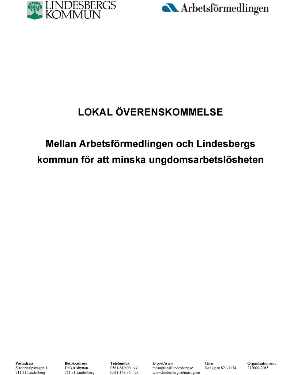 Organisationsnr: Sinderstalpsvägen 1 Dalkarlshyttan 0581-810 00 vxl masugnen@lindesberg.