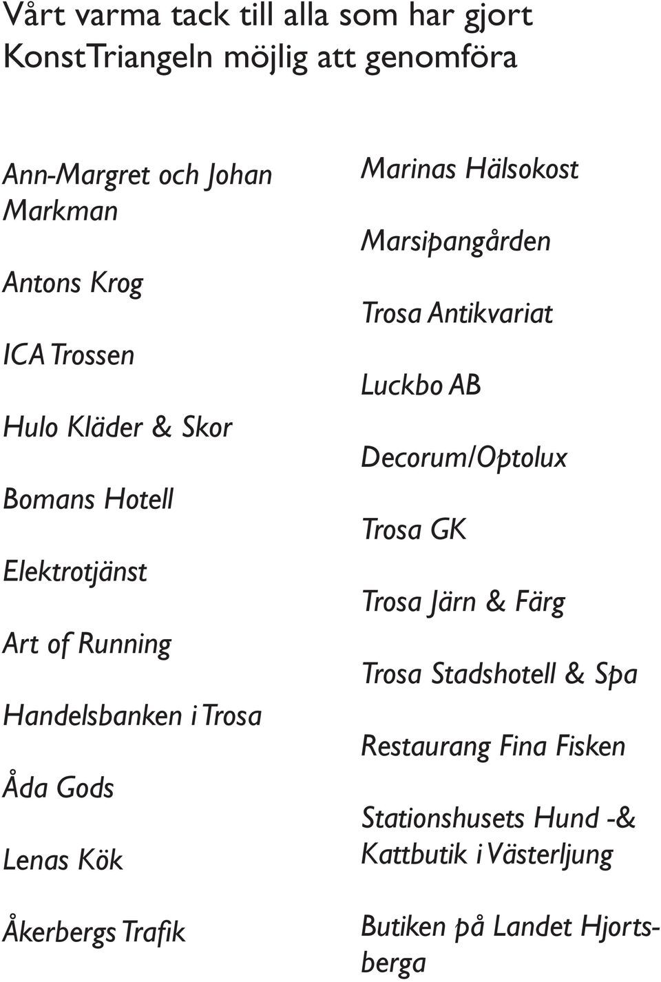 Lenas Kök Åkerbergs Trafik Marinas Hälsokost Marsipangården Antikvariat Luckbo AB Decorum/Optolux GK Järn &